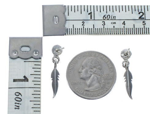 Native American Sterling Silver Feather Post Dangle Earrings JX125553